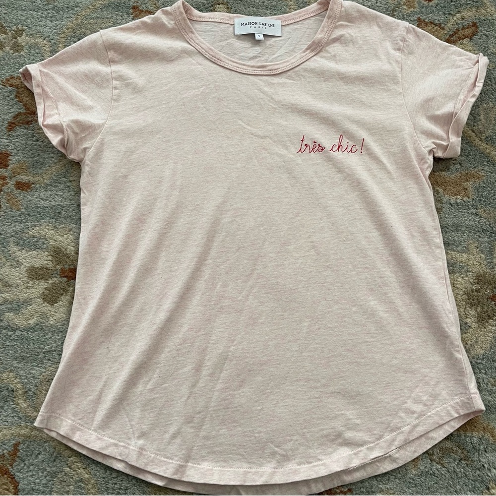 Maison Labiche Paris T Shirt Tres Chic Organic Cotton Jersey English Pink Small
